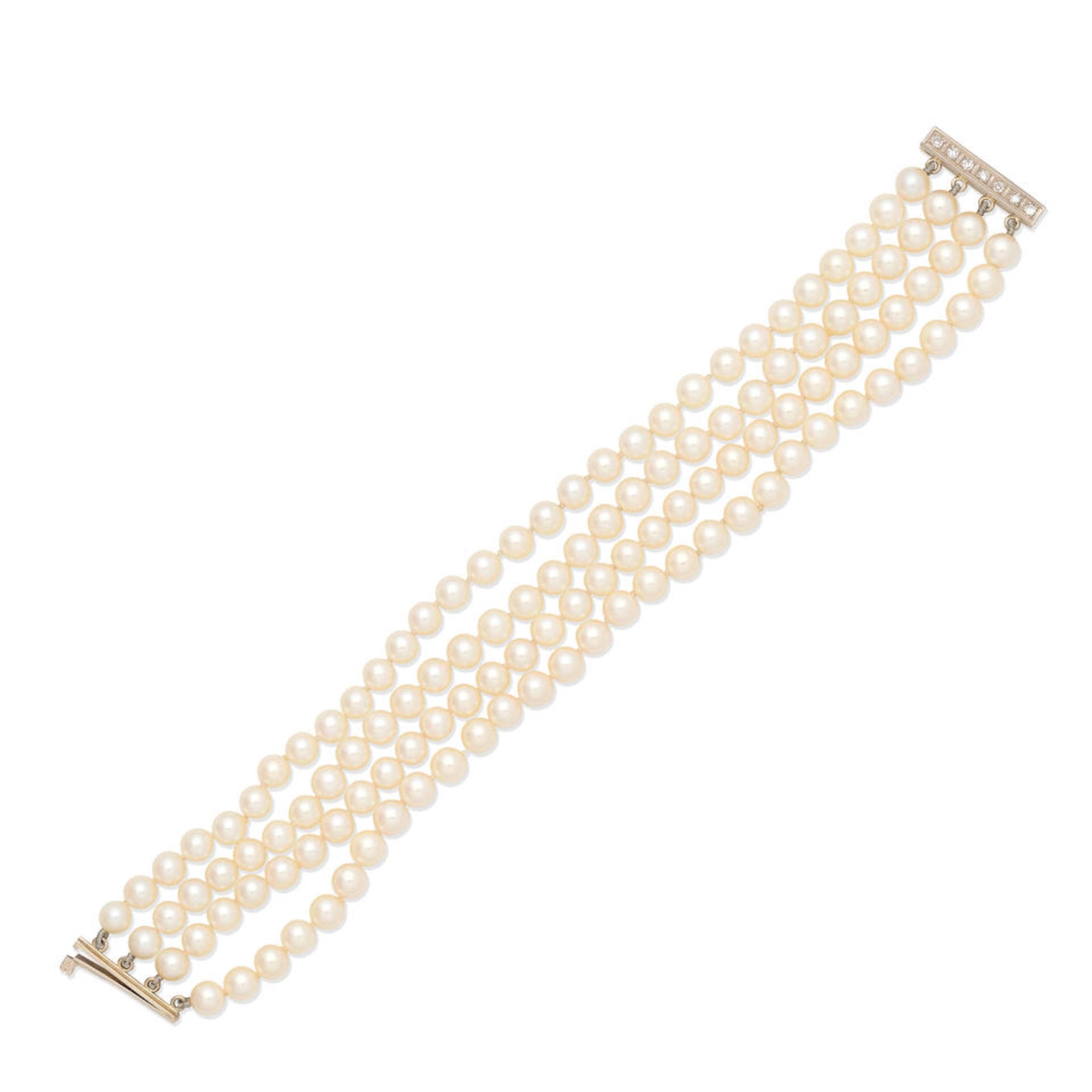 CULTURED PEARL BRACELET WITH DIAMOND CLASP