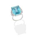 AQUAMARINE AND DIAMOND RING