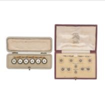 ROCK CRYSTAL DRESS SET AND MOTHER-OF-PEARL AND ENAMEL BUTTONS (2)