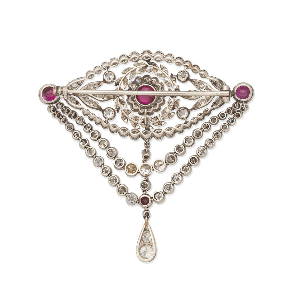 RUBY AND DIAMOND BROOCH, - Image 2 of 2