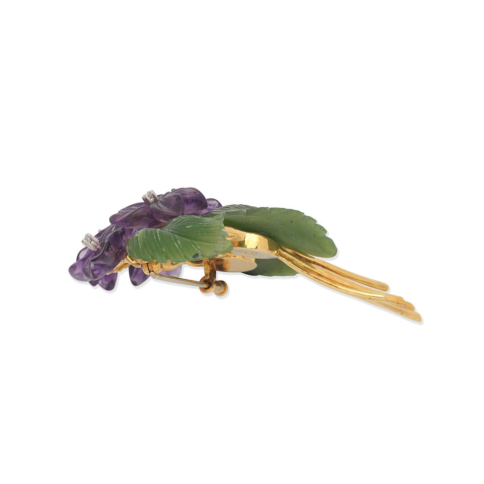 AMETHYST, NEPHRITE AND DIAMOND BROOCH - Image 2 of 3