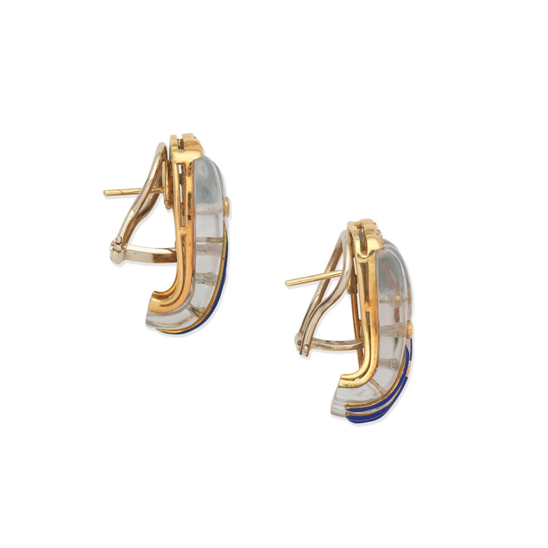 ROCK CRYSTAL, DIAMOND AND ENAMEL EARCLIPS - Image 2 of 3