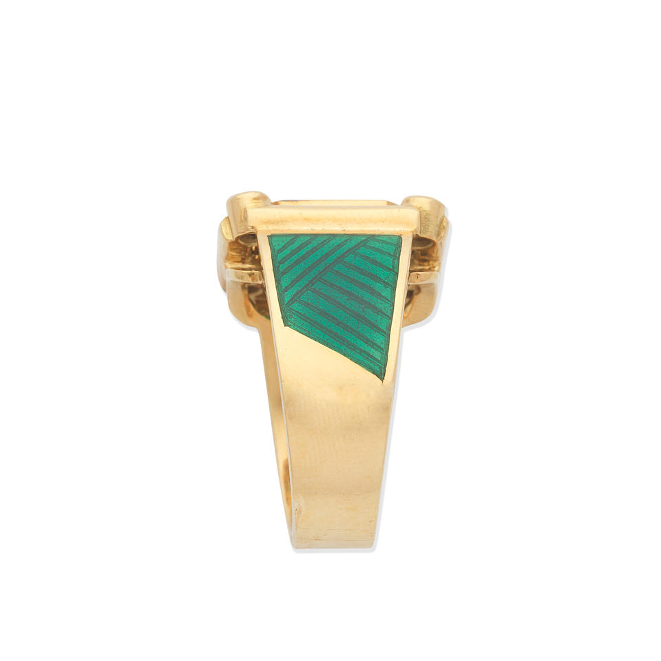 EMERALD, DIAMOND AND ENAMEL RING - Image 4 of 4