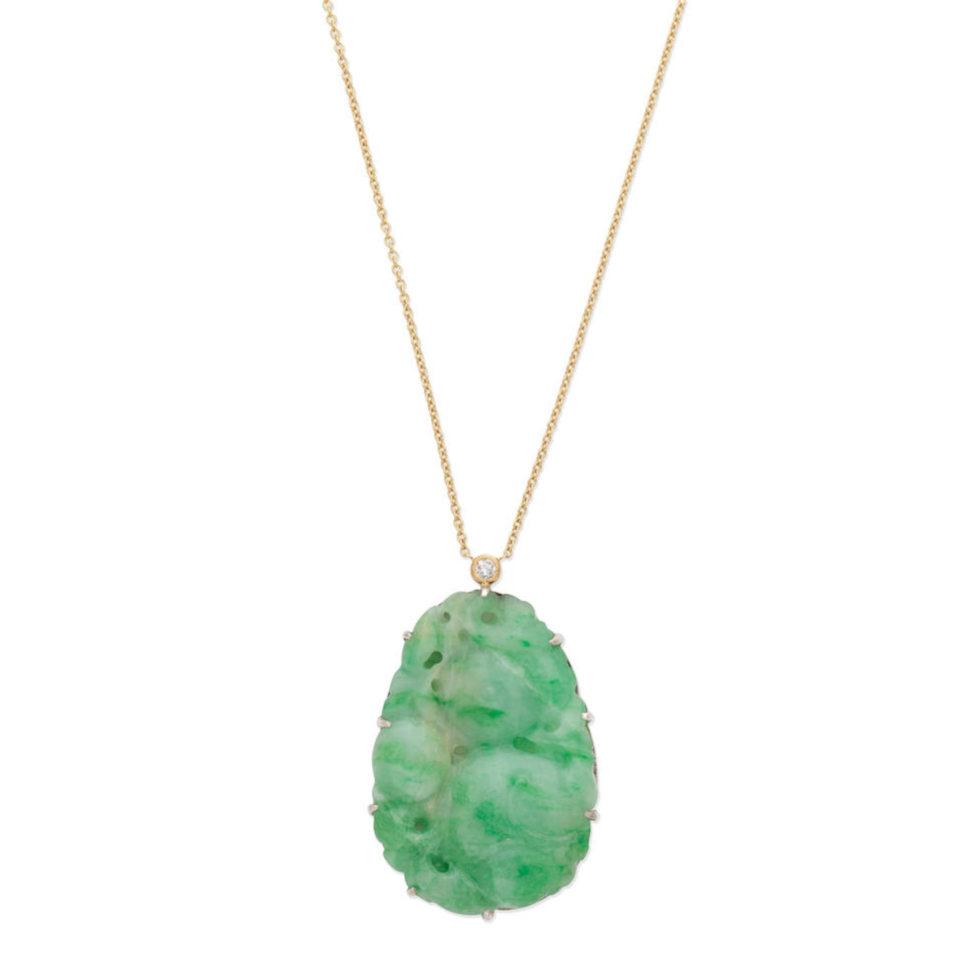 JADEITE AND DIAMOND-SET PENDANT NECKLACE