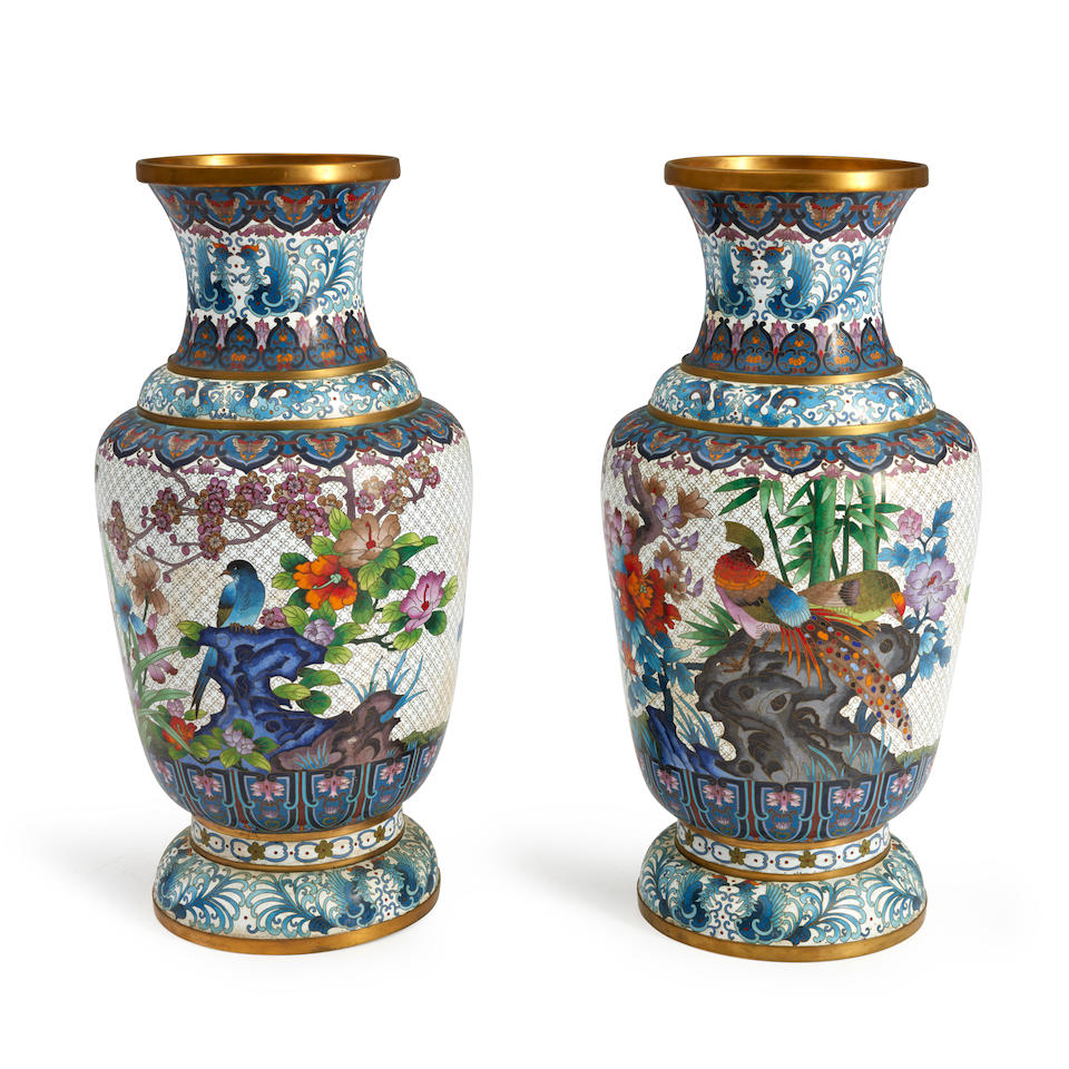 A PAIR OF LARGE CLOISONNÉ VASES