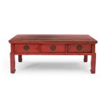 A RED-LACQUERED KANG TABLE