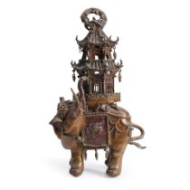 A BRONZE ELEPHANT-FORM COVERED CENSER