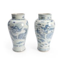 TWO BLUE AND WHITE 'DRAGON' VASES