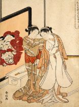 SUZUKI HARUNOBU (1724-1770) A WOODBLOCK PRINT OF TWO WOMEN