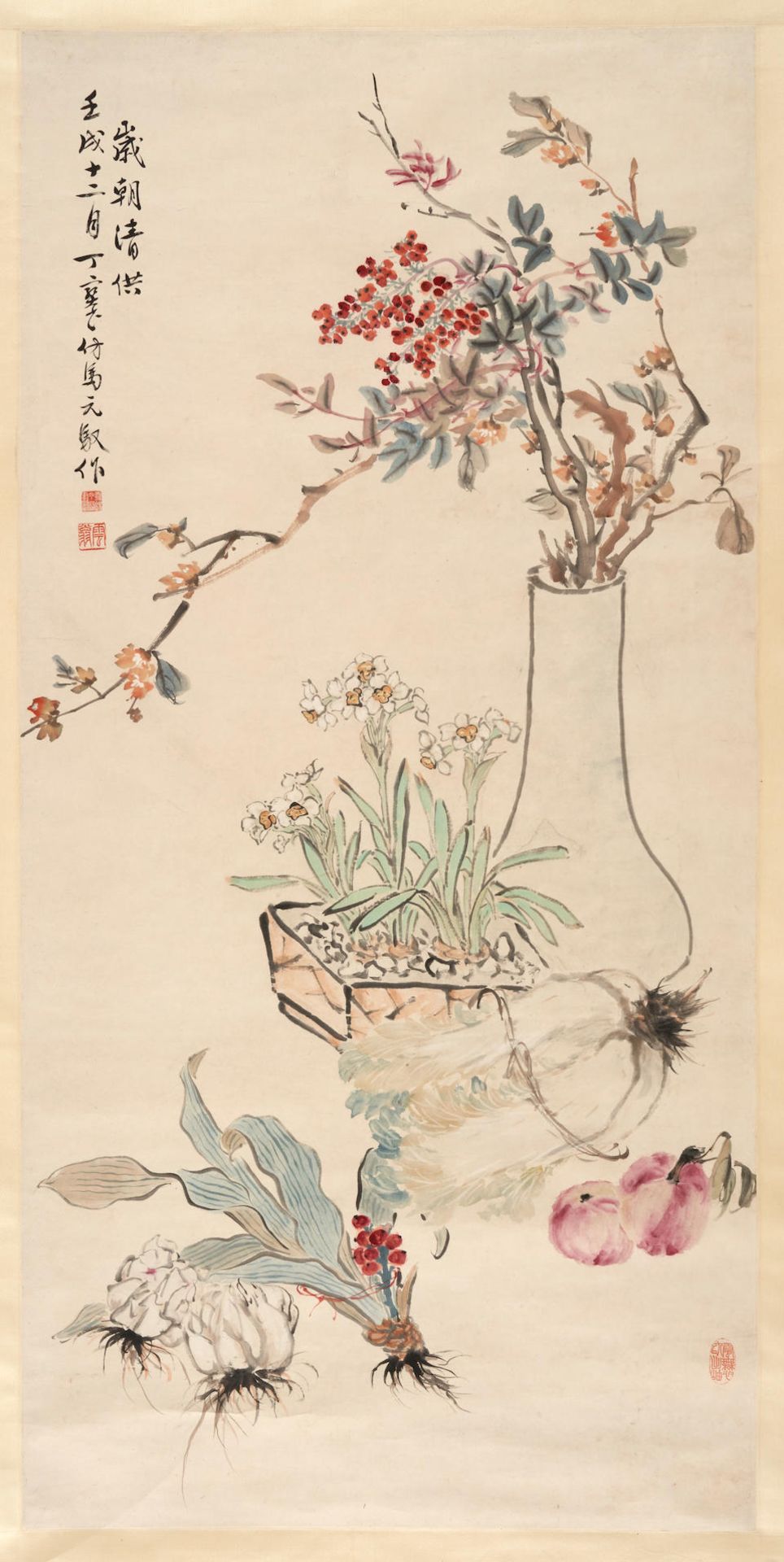 DING BAOSHU (1866-1936) FLOWERS AND FRUITS AFTER MA YUANYU, 1922