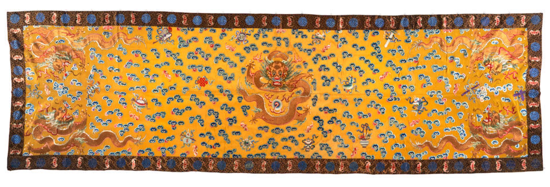 AN EMBROIDERED SILK DRAGON VALANCE