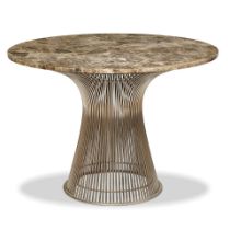 A MARBLE TOP CHROME-PLATED CIRCULAR CENTER TABLE