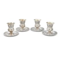 FOUR ITALIAN STERLING SILVER GOBLET ON SAUCER SETS by Fassi Arno, Milan, retailed by Grand, 20th...