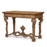 A BAROQUE STYLE PICKLED OAK CENTER TABLE