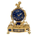 A LOUIS XVI STYLE GILT BRONZE AND BLUE ENAMEL MANTEL CLOCKLate 19th/early 20th century