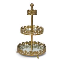 AN EMPIRE STYLE MIRROR TOP GILT METAL THREE-TIER PLATEAU SUR TABLE
