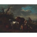 Manner of Philips Wouwerman Resting travelers 5 3/4 x 7 1/4in (14.5 x 18.4cm)