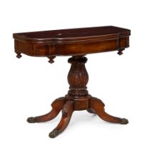 A CLASSICAL CARVED MAHOGANY FOLD OVER CARD TABLEEarly 19th century