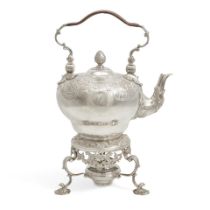 A GEORGE II SILVER TEA KETTLE ON STAND by Peter Archambo, London, 1742