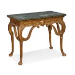 A GEORGE II STYLE MARBLE TOP GILTWOOD CONSOLE