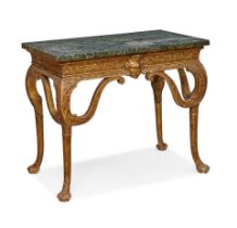 A GEORGE II STYLE MARBLE TOP GILTWOOD CONSOLE