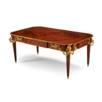 A LOUIS XVI STYLE GILT BRONZE MOUNTED MARQUETRY KINGWOOD LOW TABLE