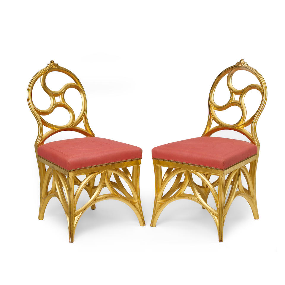 A PAIR GOTHIC REVIVAL GILTWOOD SIDE CHAIRS