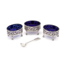 A SET OF THREE GEORGE III SILVER OVAL OPEN SALTS by Thomas Northcote, London, 1774