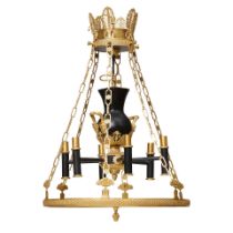 AN EMPIRE STYLE GILT-BRONZE SIX-LIGHT CHANDELIER