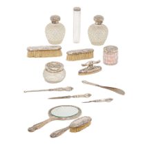AN ASSEMBLED AMERICAN AND ENGLISH STERLING SILVER VANITY SET by various makers, 20th century
