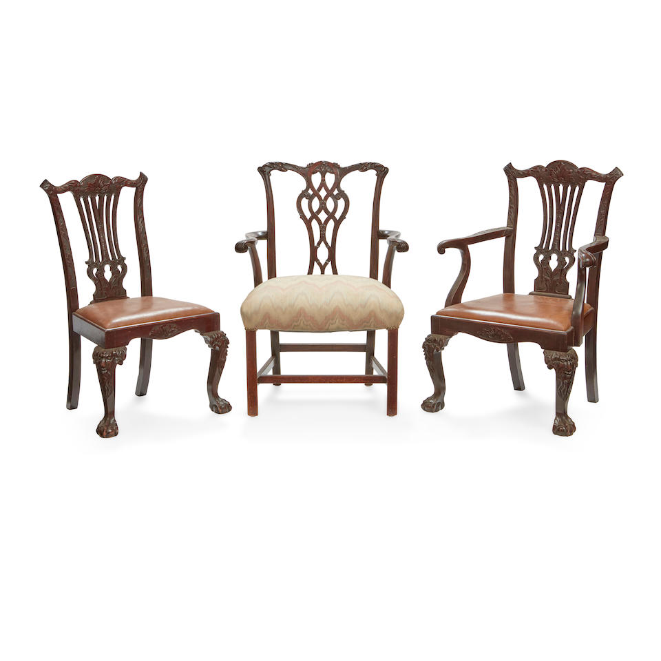 THREE GEORGE III STYLE MAHOGANY CHAIRS19th century