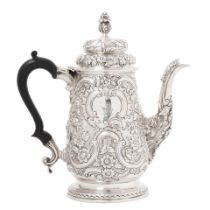 A GEORGE II SILVER REPOUSSÉ COFFEE POT by William Grundy, London, 1746