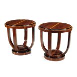 A PAIR OF ART DECO STYLE EXOTIC WOOD SIDE TABLES