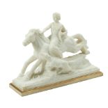 A CARVED MARBLE FIGURE OF DIANA ON HORSEBACK