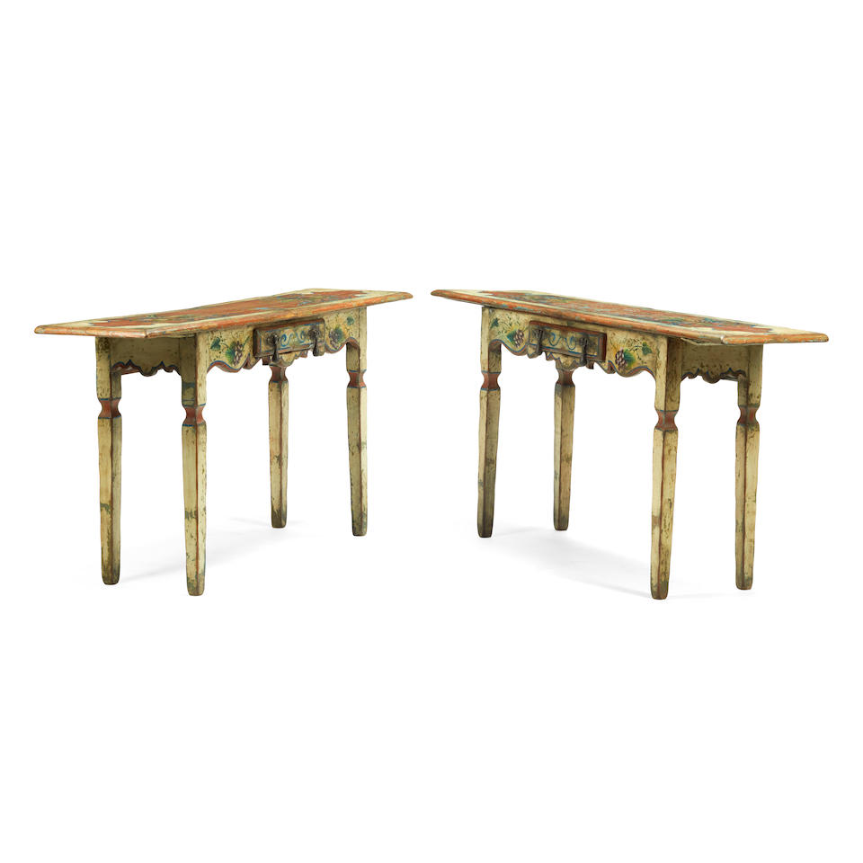 A PAIR OF ITALIAN NEOCLASSICAL STYLE PAINTED CONSOLES
