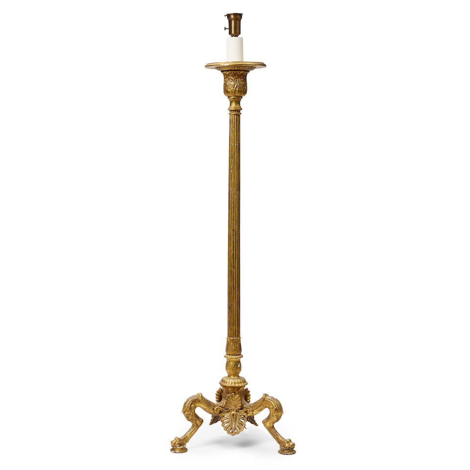 A LOUIS XV STYLE GILTWOOD TRIPOD TORCHÈRE