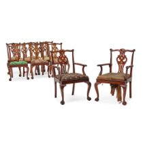 A SET OF TEN CHIPPENDALE STYLE MAHOGANY BALL AND CLAW FOOT CHAIRS