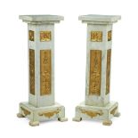 A PAIR OF NEOCLASSICAL STYLE GILT METAL MOUNTED MARBLE PEDESTALS