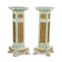 A PAIR OF NEOCLASSICAL STYLE GILT METAL MOUNTED MARBLE PEDESTALS
