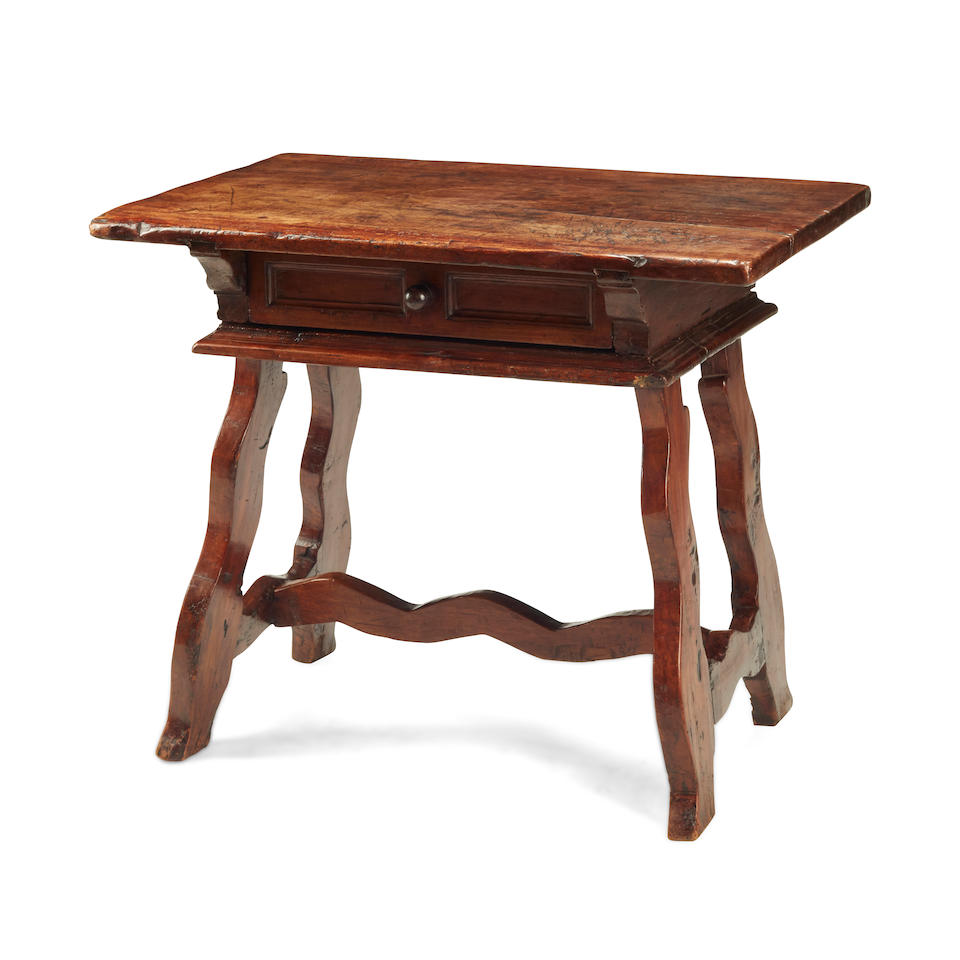 AN ITALIAN BAROQUE STYLE WALNUT SMALL WORK TABLE18th century