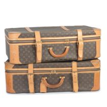 Louis Vuitton: Two Monogram Stratos 80 Suitcases 1980s (includes one luggage tag heat stamped 'H')