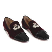 Christian Louboutin: a Pair of Maroon Velvet Loafers