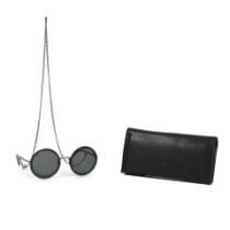 Chanel: a Pair of Grey Round Sunglasses with Chain (includes case)