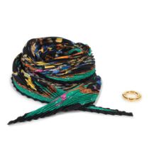 Hermès: a 'Pierres d'Orient et d'Occident' Plisse Silk Scarf and a Bouet Scarf Ring (Includ...