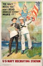 WORLD WAR I POSTER. FLAGG, JAMES MONTGOMERY. 1877-1960. The Navy Needs You! Don't Read American ...