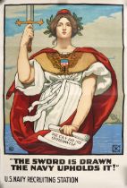 WORLD WAR I POSTER. COX, KENYON. 1856-1919. 'The Sword is Drawn, The Navy Upholds It!' New York:...