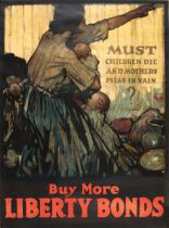 WORLD WAR I POSTER. EVERETT, WALTER H. 1880-1946. Must Children Die and Mothers Plead in Vain? ...