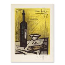 BERNARD BUFFET (1928-1999) Nature morte à la bouteille de vin et au pain, 1964 (Mourlot, 63...