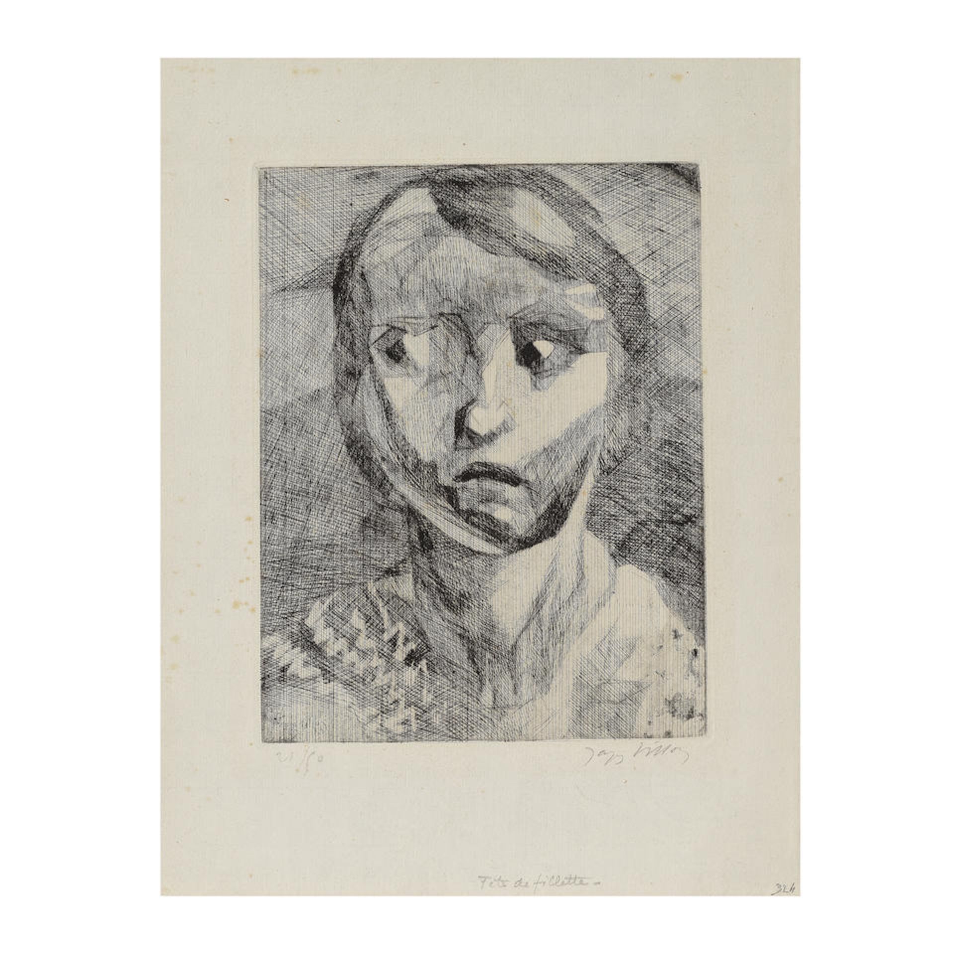 JACQUES VILLON (1875-1963) Tête de Fillette, 1929 (Ginestet-Pouillon, E 324)Pointe sèc...