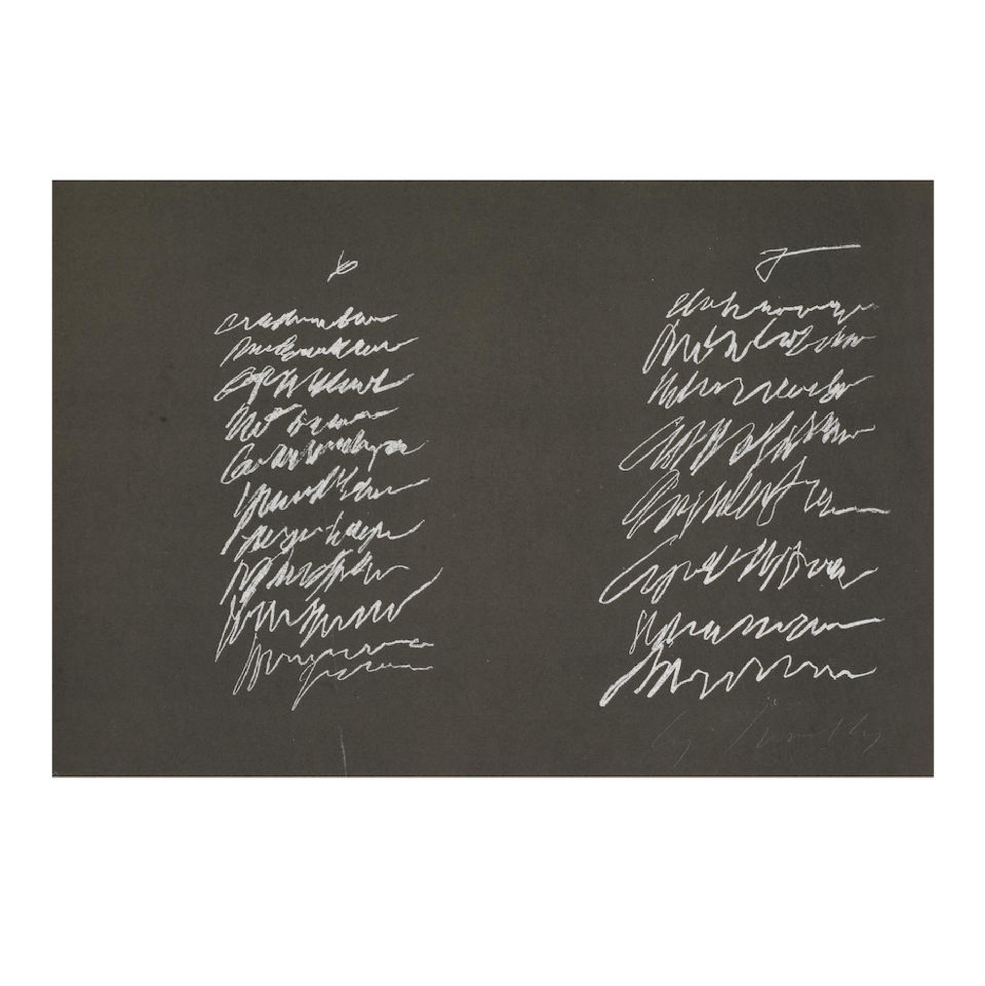 CY TWOMBLY (1928-2011) 8 odi di orazio, 1968 (Bastian, 20.I.14)Sérigraphie en blanc sur v&#...